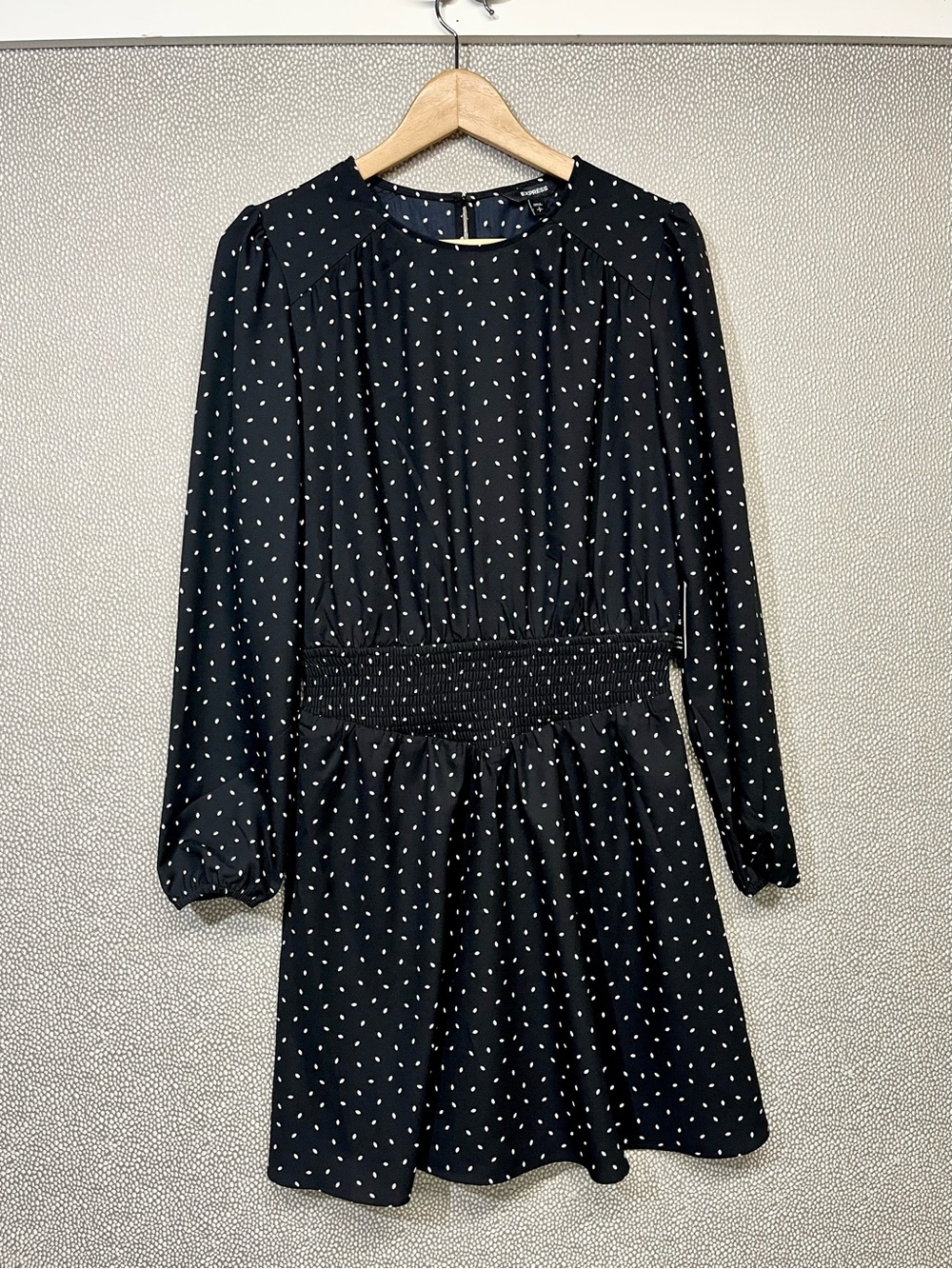 🆕 S Express Black Long-Sleeve Polka Dot/Tear Drop Dress NWT